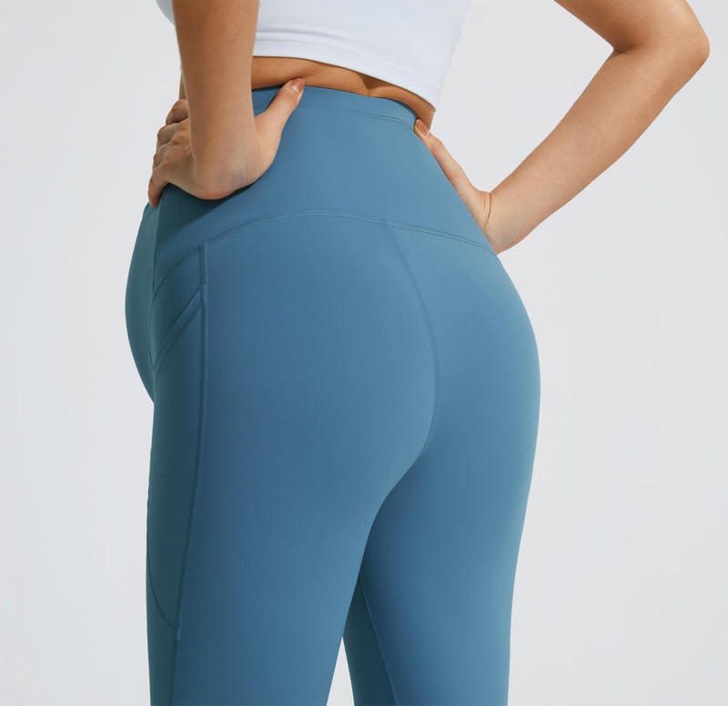 JOYSPELS Maternity Flare Leggings Over The Belly with Pockets â€“ Soft, Comfortable Pregnancy Yoga & Daily & Work Pants Blue Steel - Image 5