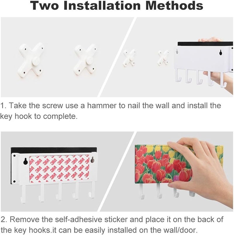 حامل مفاتيح جدار حقل التوليب مع 5 خطافات، منظف مفاتيح من جلد البولي يوريثان، وحدة تخزين للمدخل - Image 4