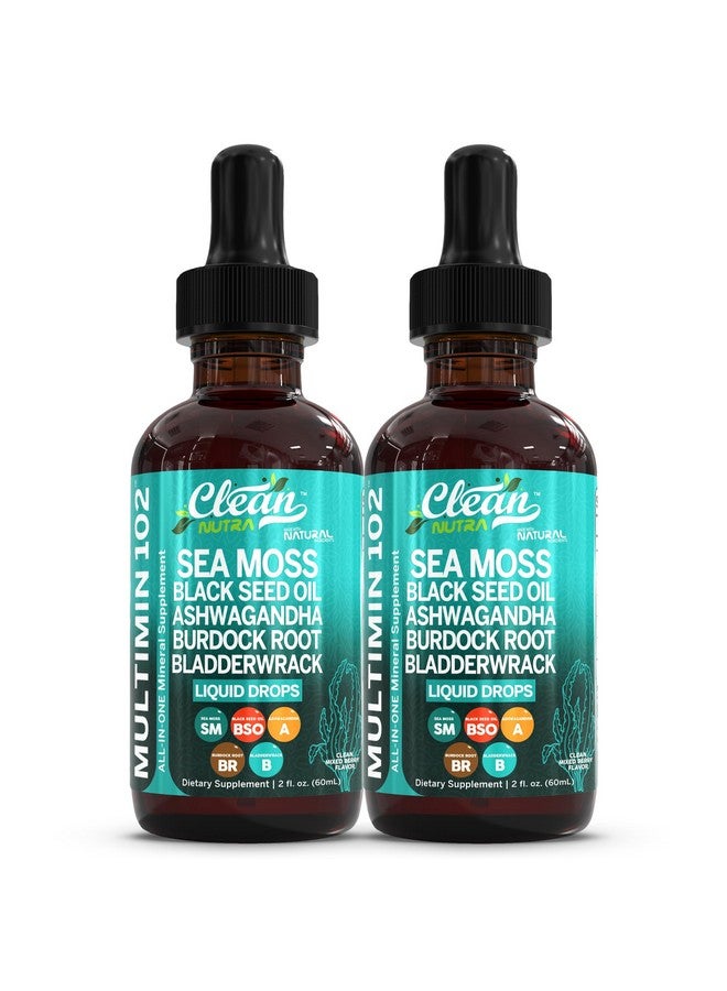 Clean Nutraceuticals Clean Nutraceuticals Sea Moss Drops Supplement Liquid with Black Seed Oil Ashwagandha Burdock Root & Bladderwrack - Multimineral Organic Non-GMO Vegan for Gut Heath Skin Immune Support Hair (2) - Image 1