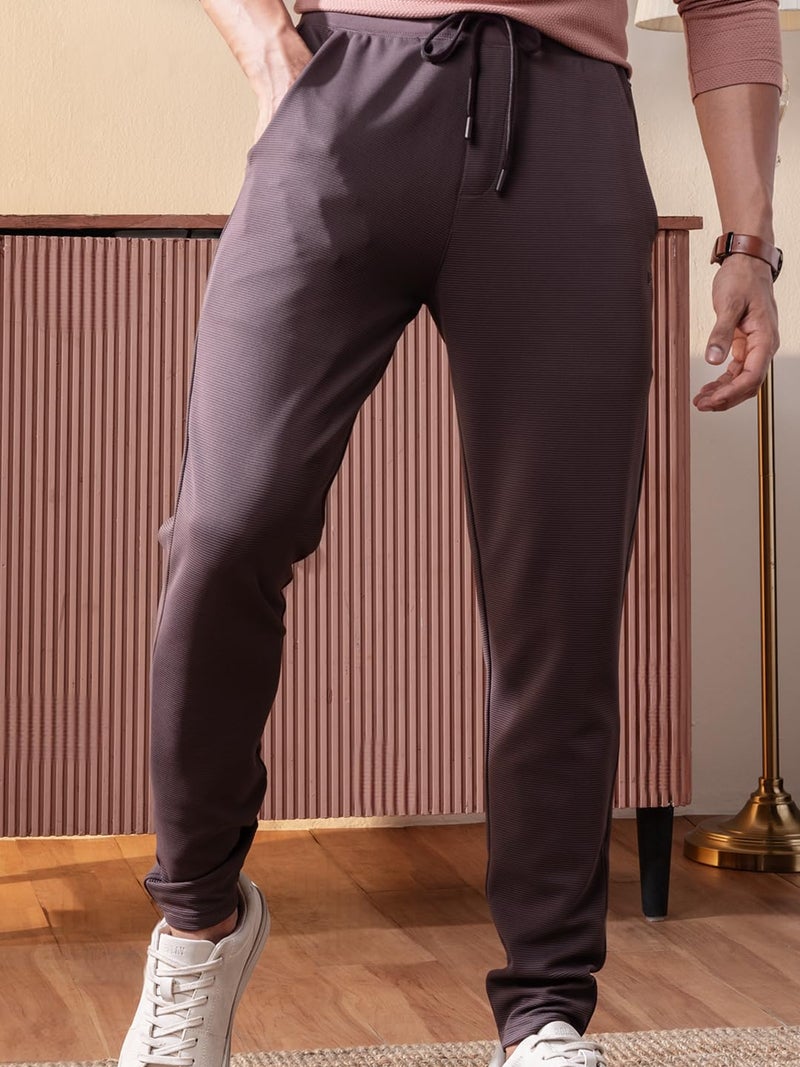 DAMENSCH Men’s Regular Fit Ottoman Joggers | Stylish Joggers for Casual Wear-Dark Chocolate-M - Image 3