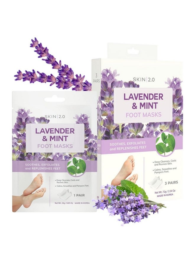 Skin 2.0 Lavender And Mint Foot Masks Moisturizing Socks Relieves Swollen & Aching Feet Removes Unwanted Odor Relaxing Foot Mask Cruelty Free Korean Skin Care For All Skin Types 3 Pairs - Image 1