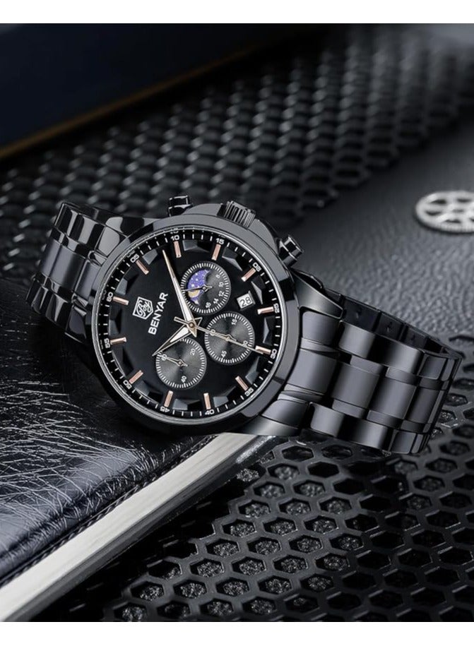 BENYAR Mens Watches Multifunction Chronograph Date Quartz Watch for Men Stainless Steel Band Wrist Watch Gift for Men Casual Business - Image 4