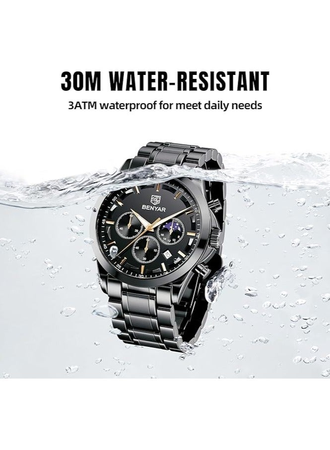 BENYAR Mens Watches Multifunction Chronograph Date Quartz Watch for Men Stainless Steel Band Wrist Watch Gift for Men Casual Business - Image 5