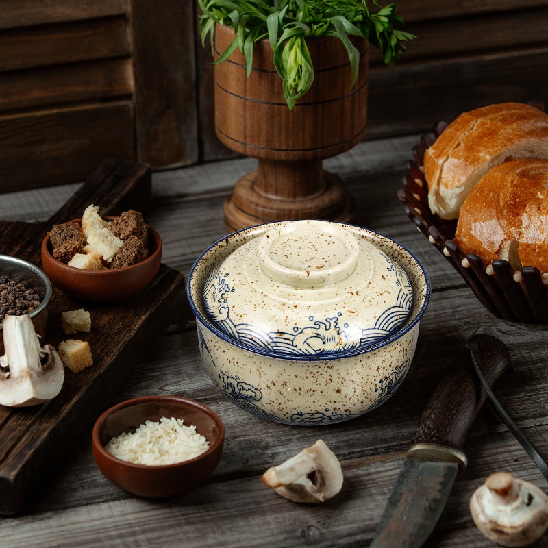 🍳 طقم وعاء شوربة سيراميك مع غطاء شامل عيدان تناول الطعام وملعقة للراحة أثناء الأكل - Image 4