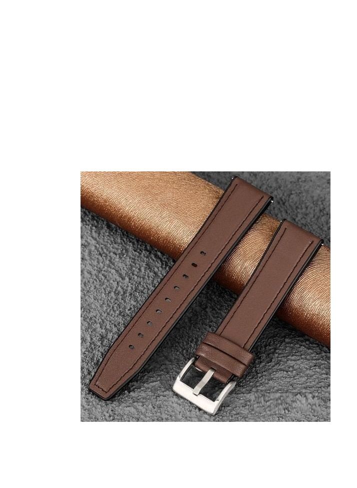 22mm Silicone Leather Replacement Strap Watchband For Haylou GST /Haylou Solar LS05 / Haylou RT2 RS3 LS04 Sport - Brown Silver Buckle - Image 1