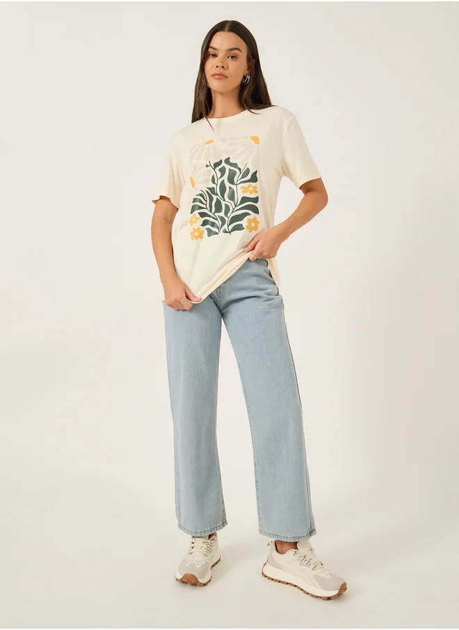 Styli Graphic Print Round Neck T-Shirt