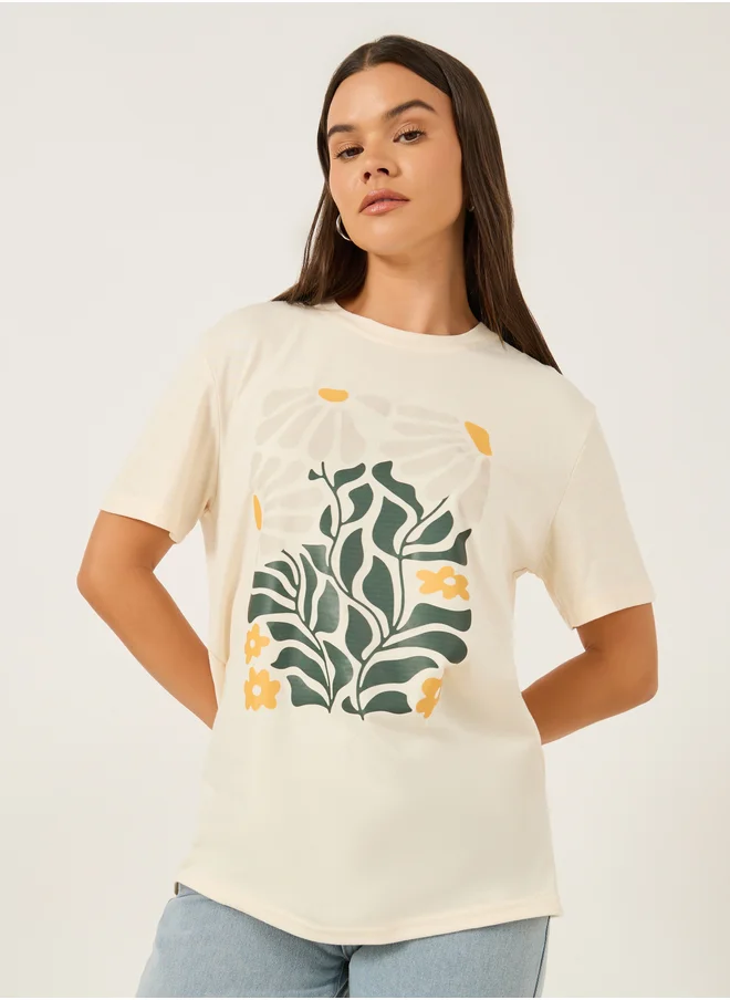 Styli Graphic Print Round Neck T-Shirt