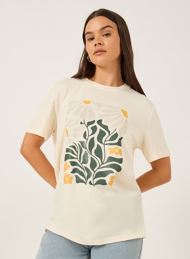 Styli Graphic Print Round Neck T-Shirt - Image 1