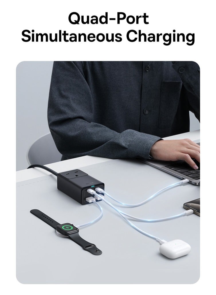 Baseus OS-Baseus GaN5 Pro PowerCombo On Powerstrip AC+2U+2C 65W 1.5m  UK Cluster Black(Include：Baseus Xiaobai Series Fast Charging Cable Type-C to Type-C 100W(20V/5A) 1m） Black - Image 5