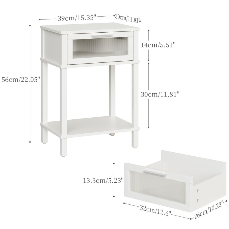 MMEOLUOOK Nightstand Wooden Bedside Table with Drawer White Night Stands Modern Style Small End Table Side Table with Storage Shelf for Bedroom Living Room MLBZ10W - Image 3