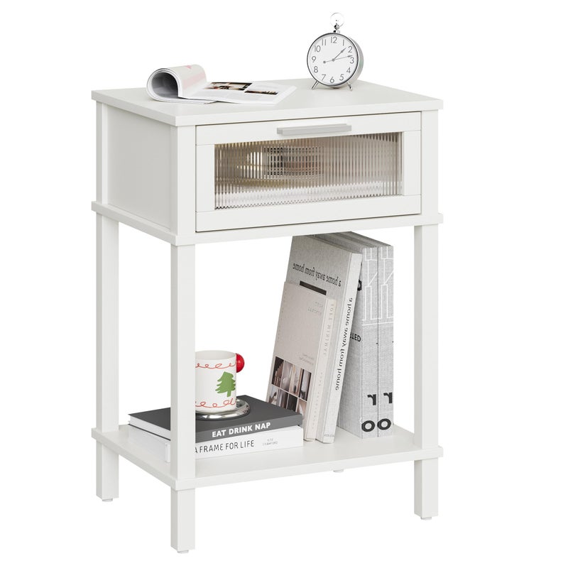 MMEOLUOOK Nightstand Wooden Bedside Table with Drawer White Night Stands Modern Style Small End Table Side Table with Storage Shelf for Bedroom Living Room MLBZ10W - Image 1