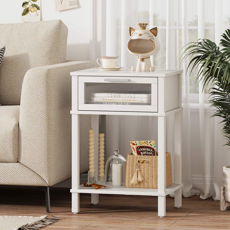 MMEOLUOOK Nightstand Wooden Bedside Table with Drawer White Night Stands Modern Style Small End Table Side Table with Storage Shelf for Bedroom Living Room MLBZ10W - Image 5