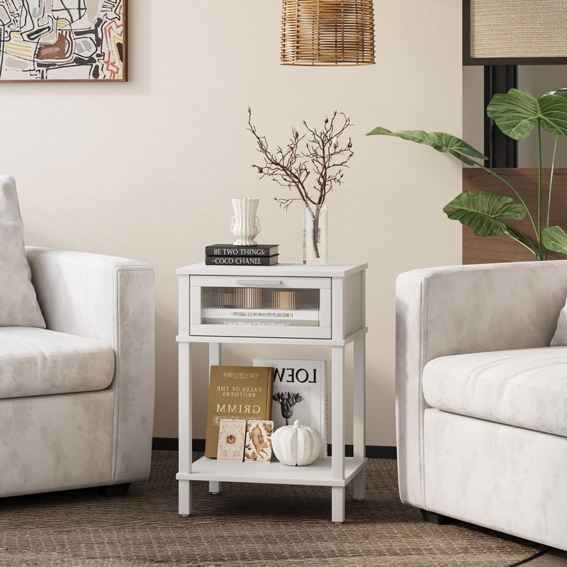 MMEOLUOOK Nightstand Wooden Bedside Table with Drawer White Night Stands Modern Style Small End Table Side Table with Storage Shelf for Bedroom Living Room MLBZ10W - Image 4