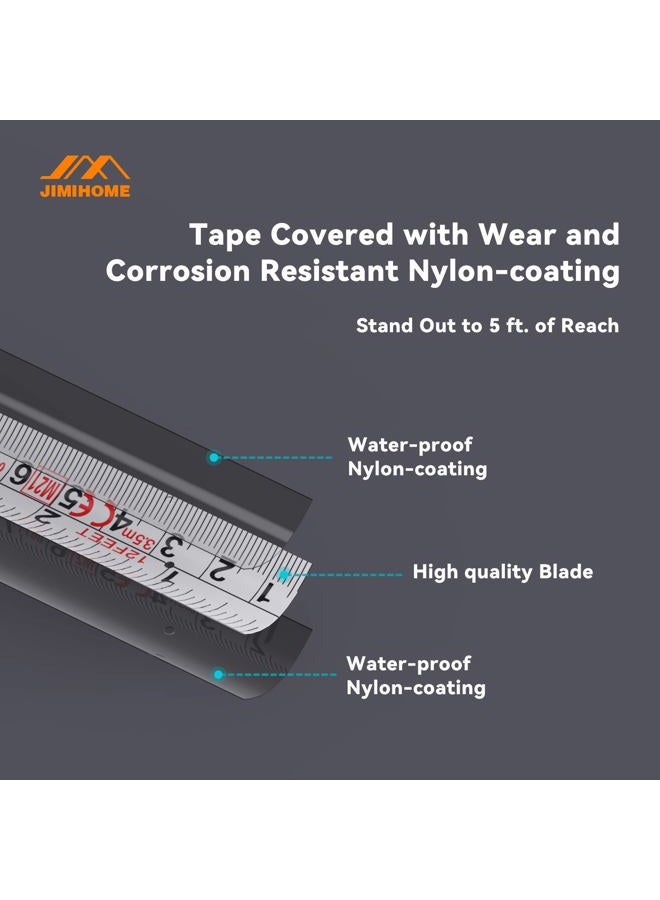 JIMIHOME Household Tool Essential 12 Ft. Tape Measure 3.5 m Metric Imperial Wear Corrosion Resistant Nylon-Coating Impact-Resistant Retraction Speed Control Blade Lock True Zero Belt Clip Wrist Strap - Image 2