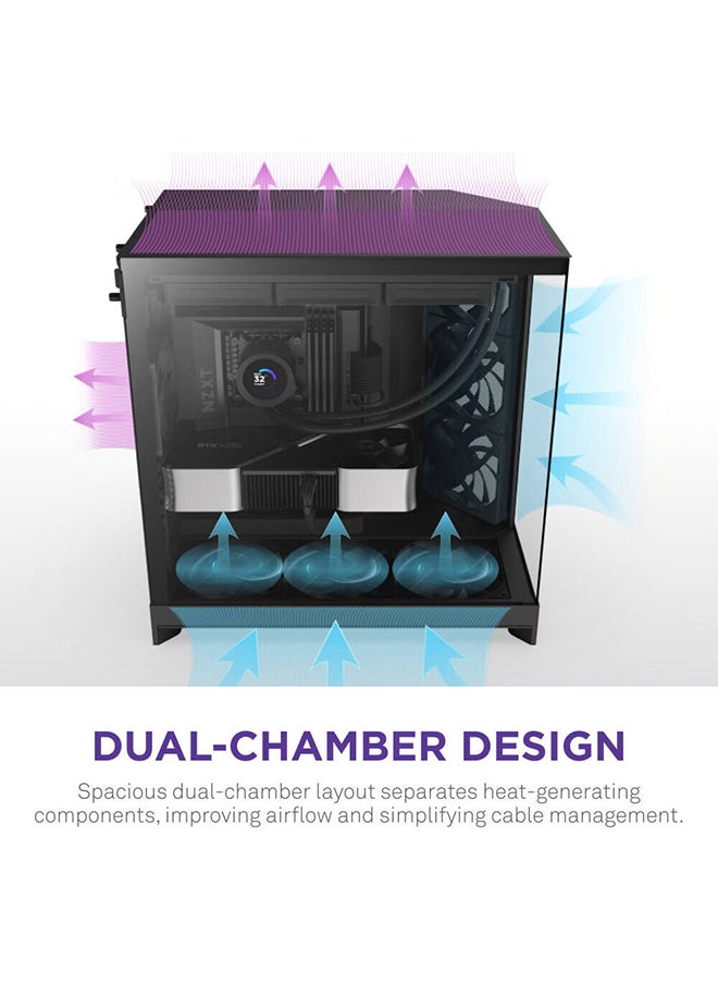 NZXT - H9 Flow Dual-Chamber ATX Mid-Tower Case High-Airflow Design with Panoramic Tempered Glass, Supports Dual 360mm Radiators, Up to 10 Fans, E-ATX Compatibility, Black | CM-H92FB-01 - Image 1