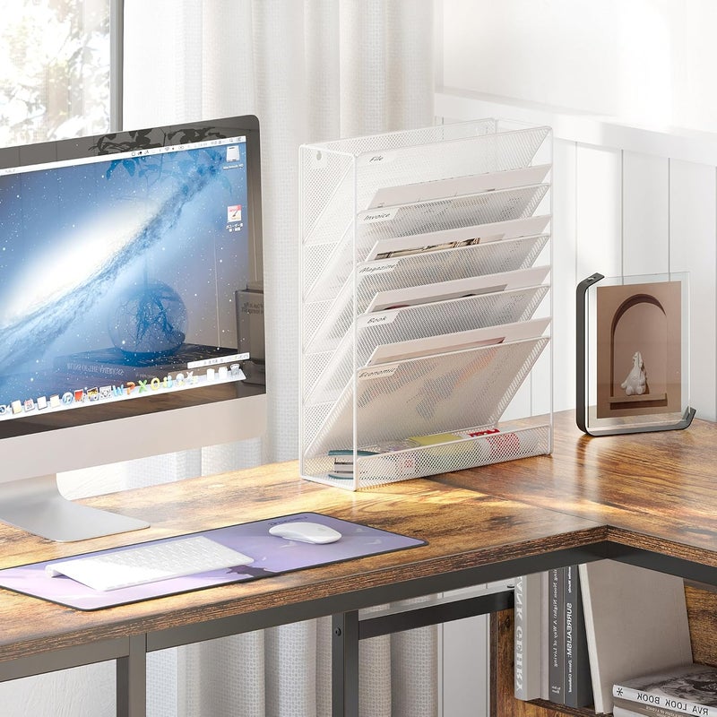 EasyPag 5 Tier Wall File Holder Mesh Hanging Folder Organizer with Classify Label, Versatile Desk File Holder, Vertical Wall Mounted Mail Organizer for Office Home Cubicle, White - Image 4
