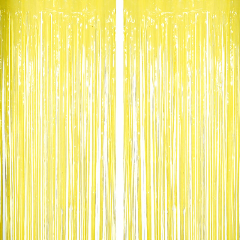 WHITEEN POP Yellow Tinsel Foil Fringe Curtains Decorations  You Are My Sunshine Baby Shower Birthday Party Photo Backdrops Props Decorations 2pc