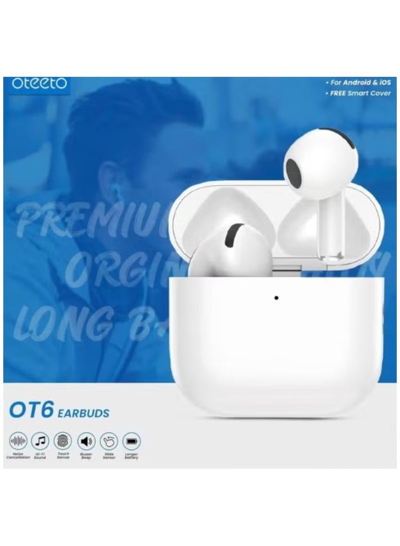 Oteeto OT6 True Wireless Bluetooth Earbuds - Hifi Sound Quality Noice Cancelation - Touch Sensor Compatible With Android Devices - White - Image 3