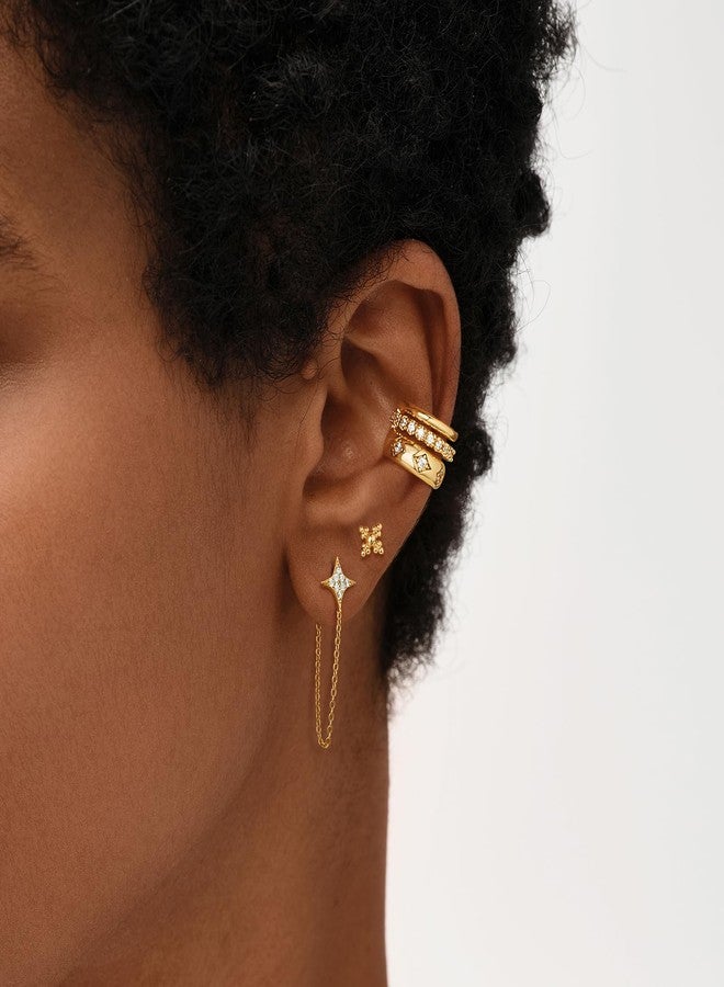 ميفيكو أقراط MEVECCO صغيرة مرصعة بالخرز للنساء، مطلية بالذهب عيار 18 قيراطًا، مرصعة بأحجار الزركونيا المكعبة الصغيرة على شكل زهرة لطيفة، بسيطة ورقيقة، هدية مثالية لها - Image 3