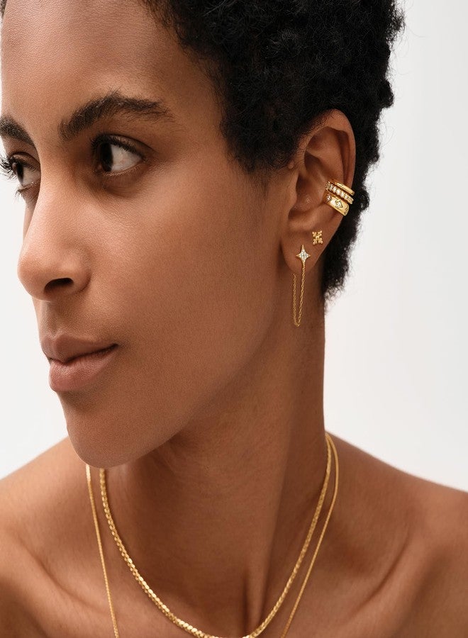 ميفيكو أقراط MEVECCO صغيرة مرصعة بالخرز للنساء، مطلية بالذهب عيار 18 قيراطًا، مرصعة بأحجار الزركونيا المكعبة الصغيرة على شكل زهرة لطيفة، بسيطة ورقيقة، هدية مثالية لها - Image 2