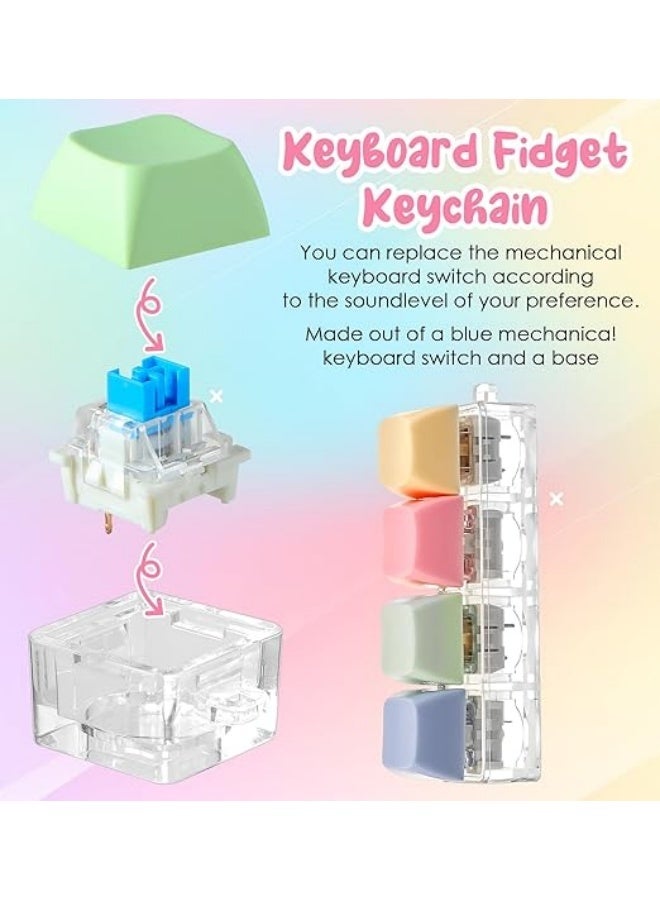 Keyboard Fidget Toy, 4 Buttons Stress Relief Clicky Keychain for Adults Kids, Linear Fingertip Touch Keyring Pass the Time Decompression Desk Gift for Boys Girls - Image 4