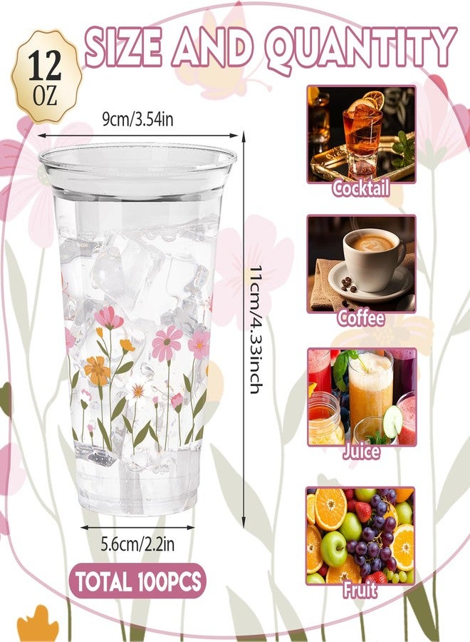 ZCPTZ 100Pcs Flower Plastic Party Cups, 12oz Flower Disposable Clear Cups for Parties, Holiday Gatherings, Floral Theme Birthday Party Drinking Supplies - Image 2