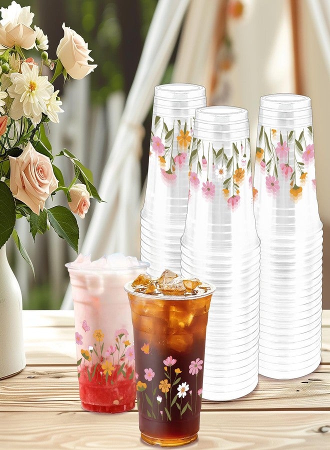 ZCPTZ 100Pcs Flower Plastic Party Cups, 12oz Flower Disposable Clear Cups for Parties, Holiday Gatherings, Floral Theme Birthday Party Drinking Supplies - Image 3