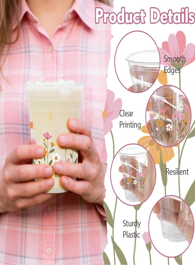 ZCPTZ 100Pcs Flower Plastic Party Cups, 12oz Flower Disposable Clear Cups for Parties, Holiday Gatherings, Floral Theme Birthday Party Drinking Supplies - Image 5