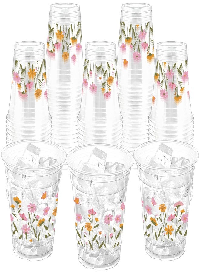 ZCPTZ 100Pcs Flower Plastic Party Cups, 12oz Flower Disposable Clear Cups for Parties, Holiday Gatherings, Floral Theme Birthday Party Drinking Supplies - Image 1