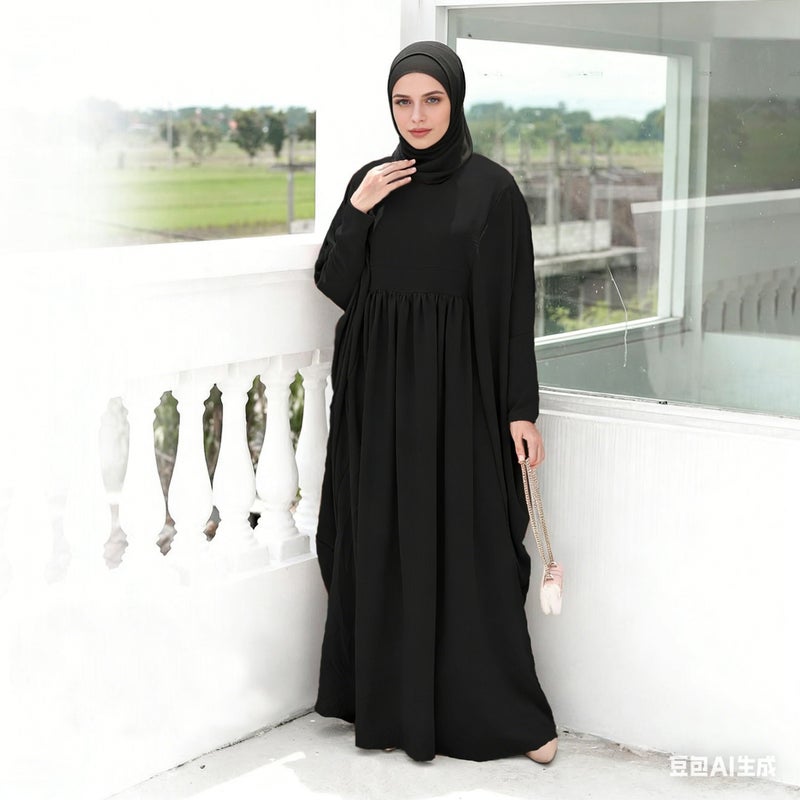 monica fashion Elegant Batwing Sleeve Dress with Inner Waistband - Fashionable Muslim Kaftan - Image 1
