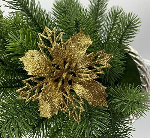 Evisha 6 Golden Flowers for Christmas Tree Decoration, Art and Craft, Christmas Wreath Decoration - Image 1