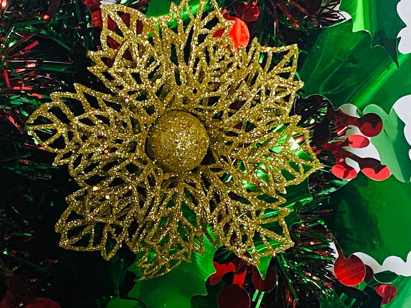 Evisha 6 Golden Flowers for Christmas Tree Decoration, Art and Craft, Christmas Wreath Decoration - Image 3