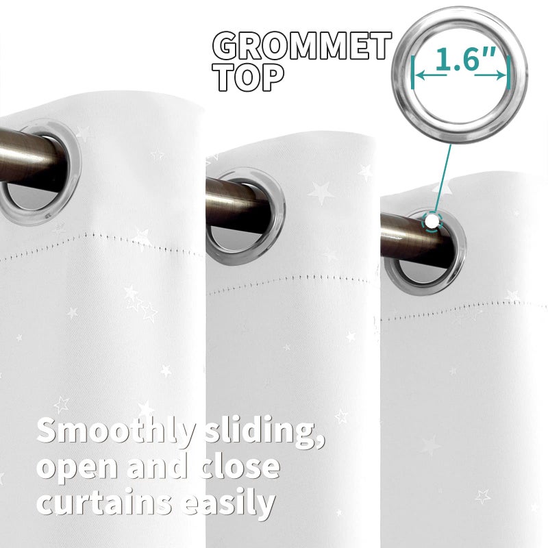 BGment الستائر Bragge Kids Blackout لغرفة النوم - Grommet حراري معزول الفضة النجمة طباعة غرفة الستائر المظلمة لمجموعة غرفة المعيشة من 2 لوحات (42 × 84 بوصة بيضاء) - Image 4