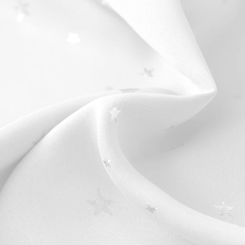 BGment الستائر Bragge Kids Blackout لغرفة النوم - Grommet حراري معزول الفضة النجمة طباعة غرفة الستائر المظلمة لمجموعة غرفة المعيشة من 2 لوحات (42 × 84 بوصة بيضاء) - Image 5