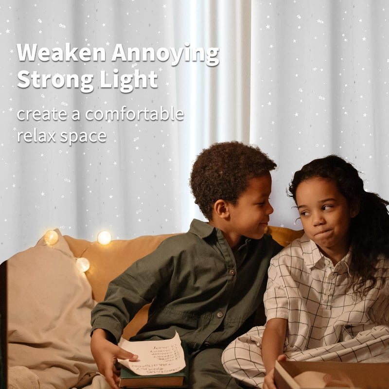 BGment الستائر Bragge Kids Blackout لغرفة النوم - Grommet حراري معزول الفضة النجمة طباعة غرفة الستائر المظلمة لمجموعة غرفة المعيشة من 2 لوحات (42 × 84 بوصة بيضاء) - Image 2