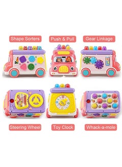 SYOSI Adorable Stone Push Pull Bus Toy, Baby Musical Learning Toys with Sound  Light, Whack-a-Mole Game, Shape Matching, Gear, Toy Clock, Activity Bus Toy Early Education Gift for Toddler Boys Girls  - Image 3