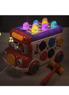 SYOSI Adorable Stone Push Pull Bus Toy, Baby Musical Learning Toys with Sound  Light, Whack-a-Mole Game, Shape Matching, Gear, Toy Clock, Activity Bus Toy Early Education Gift for Toddler Boys Girls  - Image 5