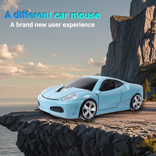 elec Space Wireless Mouse 2.4GHz Cool Sport Car Shape Wireless Mouse Optical Cordless Mice with USB Receiver for PC Laptop Computer 1600 DPI 3 Buttons (Light Blue) - Image 2