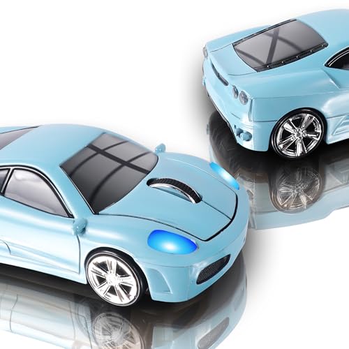 elec Space Wireless Mouse 2.4GHz Cool Sport Car Shape Wireless Mouse Optical Cordless Mice with USB Receiver for PC Laptop Computer 1600 DPI 3 Buttons (Light Blue) - Image 1