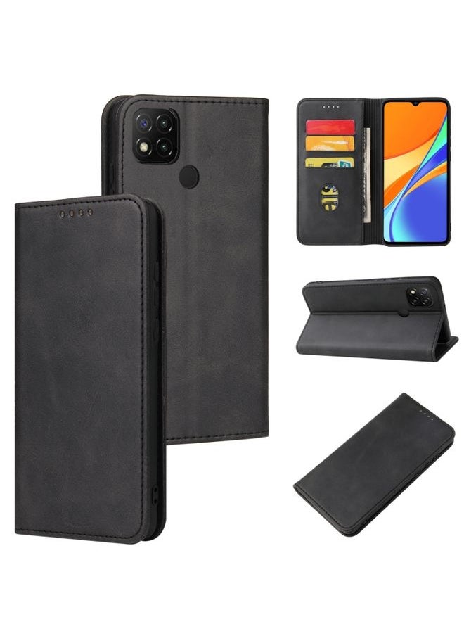 HuHa Case Cover For Xiaomi Redmi 9C Calf Texture Magnetic Horizontal Flip Leather Case with Holder & Card Slots & Wallet Black 