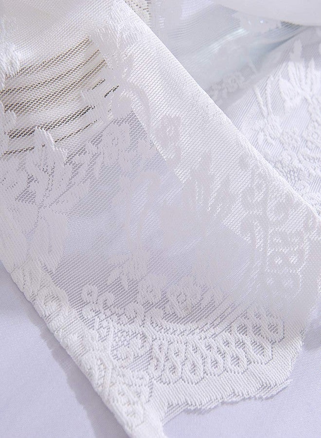 vctops Lace Sheer Kitchen Cafe Curtain Valance Floral Embroidered Rod Pocket Short Curtain for Small Window 1 Piece (51" x 16", White) - Image 4