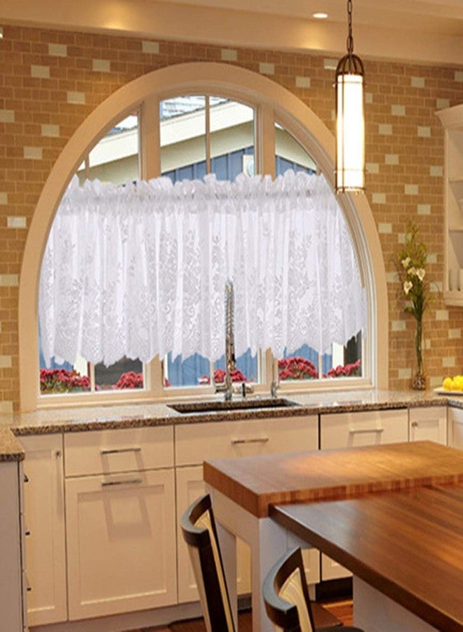 vctops Lace Sheer Kitchen Cafe Curtain Valance Floral Embroidered Rod Pocket Short Curtain for Small Window 1 Piece (51" x 16", White) - Image 2