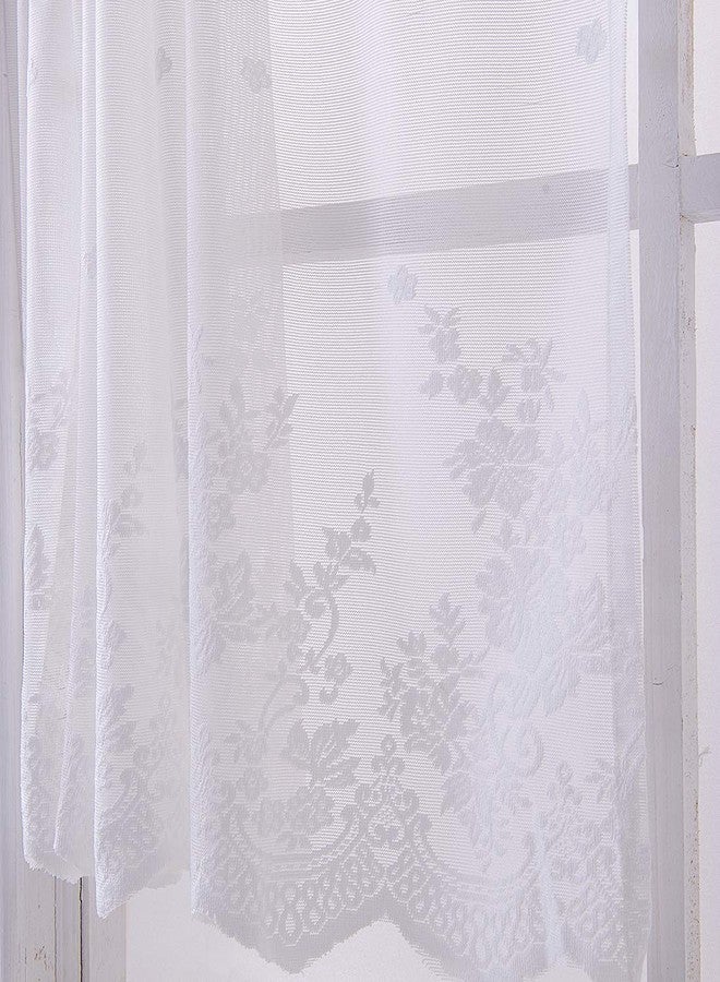 vctops Lace Sheer Kitchen Cafe Curtain Valance Floral Embroidered Rod Pocket Short Curtain for Small Window 1 Piece (51" x 16", White) - Image 5
