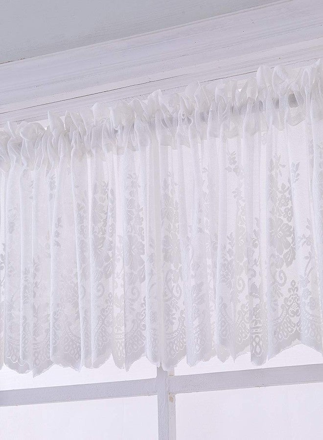 vctops Lace Sheer Kitchen Cafe Curtain Valance Floral Embroidered Rod Pocket Short Curtain for Small Window 1 Piece (51" x 16", White) - Image 1