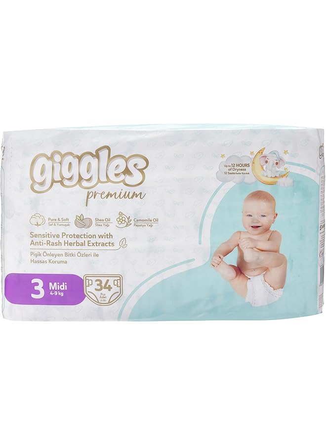 giggles Baby Diapers 34 Pieces Twin Pack Size 3 - Image 1