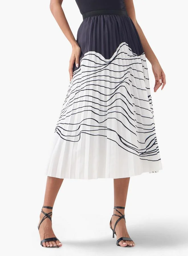 2Xtremz 2Xtremz Printed Pleated Midi Skirt with Elasticated Waistband