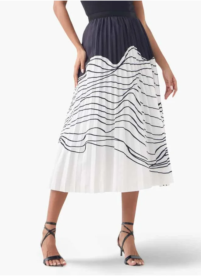 2Xtremz 2Xtremz Printed Pleated Midi Skirt with Elasticated Waistband