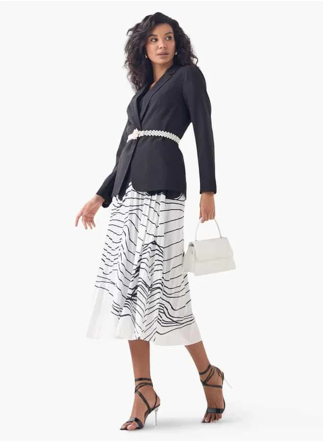 2Xtremz 2Xtremz Printed Pleated Midi Skirt with Elasticated Waistband