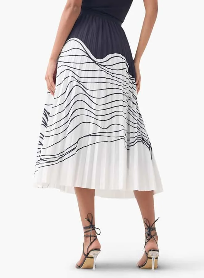 2Xtremz 2Xtremz Printed Pleated Midi Skirt with Elasticated Waistband