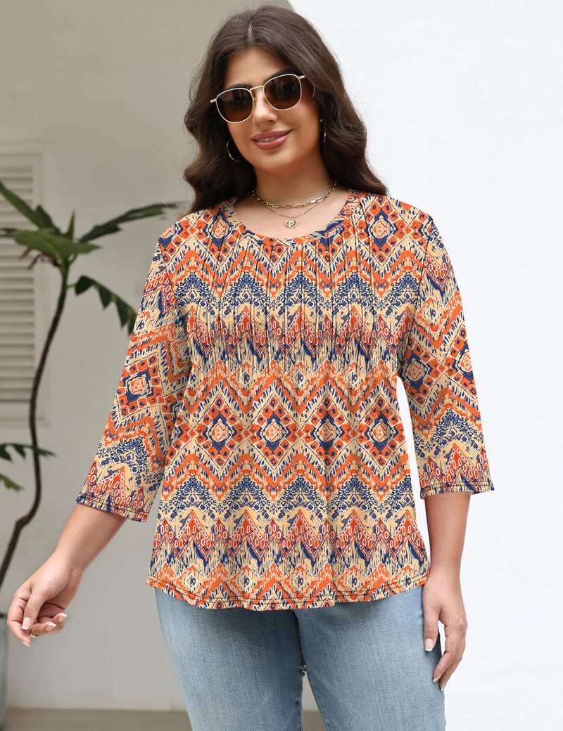 TFSDOD 3/4 Sleeve Tunic Tops for Women Plus Size Summer Clothes Womens Spring Clothes Pleated Tshirts Shirts Plus - Image 2